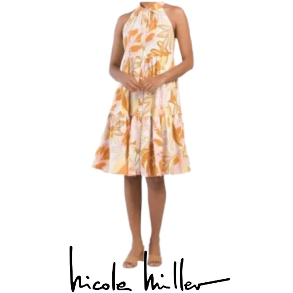 NICOLE MILLER | Linen Blend Floral Sleeveless Collared Midi Tiered Summer Travel